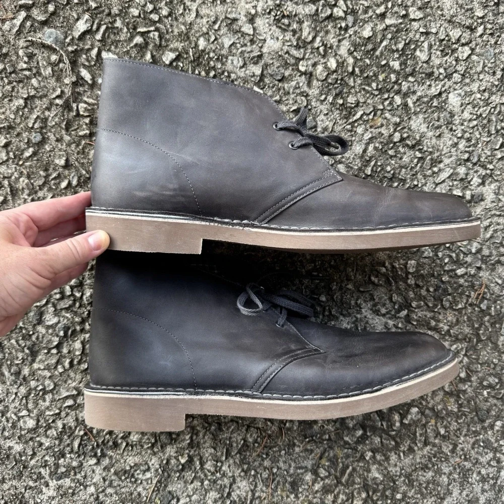 Clarks Mens Bushacre Chukka Boot Size 13 Gray Leather Lace Up Casual